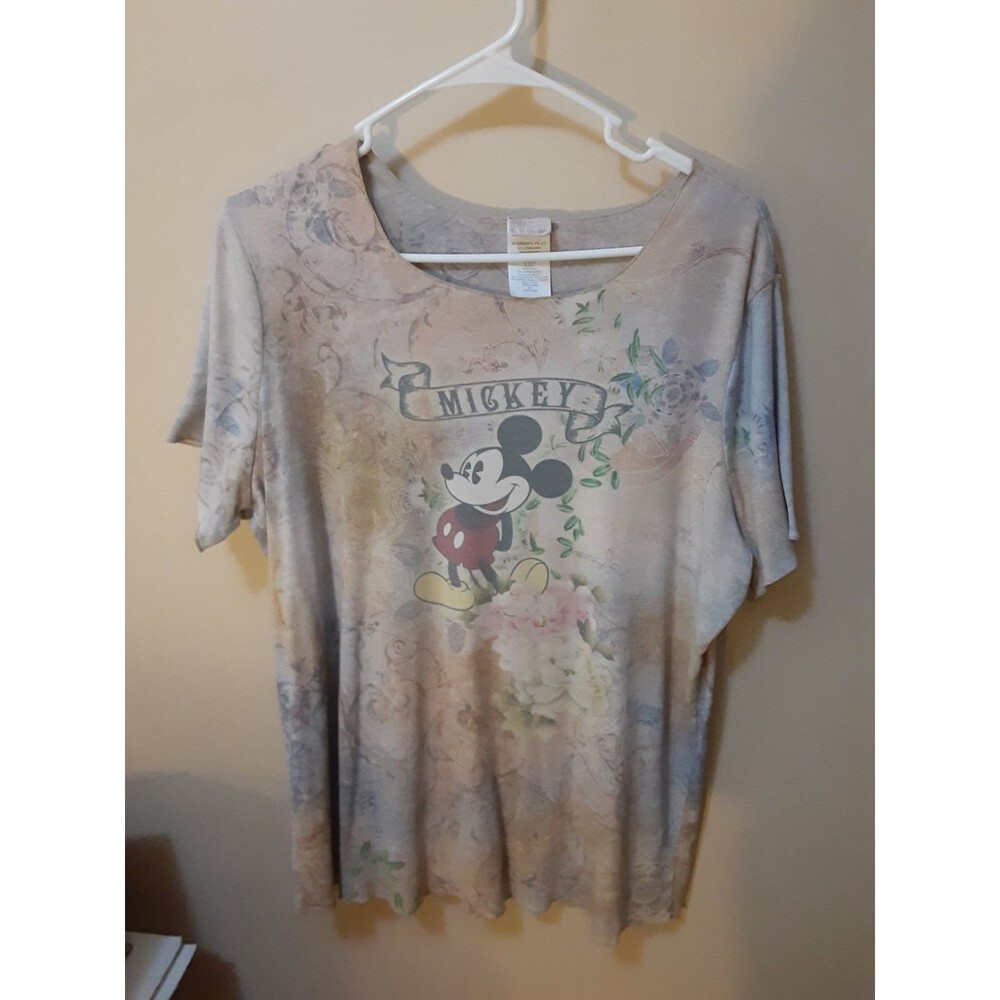 Disney mickey mouse floral t-shirt women size2X Graphic tee Casual cream - Picture 2 of 16
